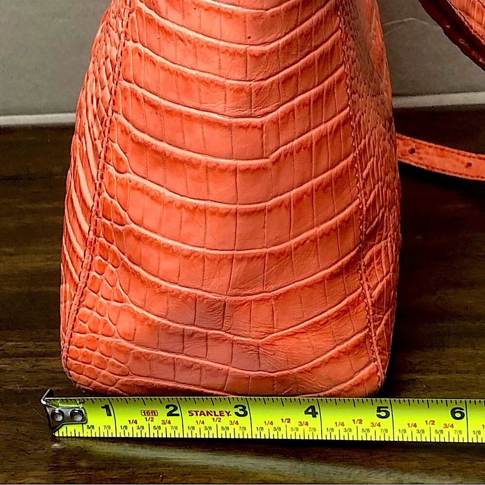 BRAHMIN Croc Embossed Leather Rolled Top Handle Tangerine Satchel Shoulder Bag